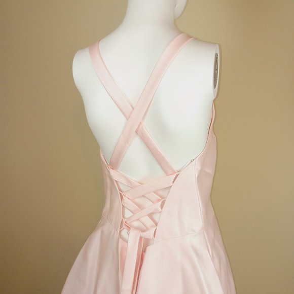 Alfred Sung Crisscross Back Dress Gown Women's Size 12 Blush Pink Satin D763 - Picture 7 of 9